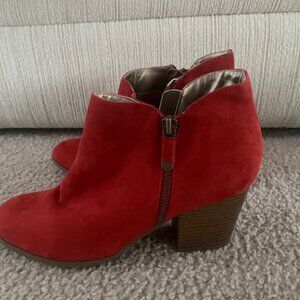 Red suede booties by Inc. & Co.